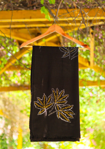 Wool Needle Work Shawl D - 56 - Black