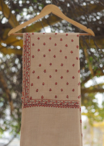 Wool Needle Work Shawl D - 62 - L Beige