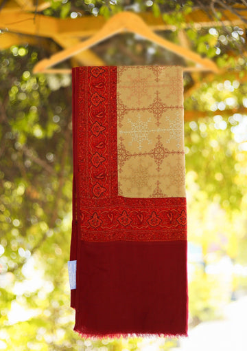 Wool Embroidered Shawl D - 19 - Brown