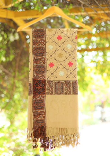 Wool Embroidered Shawl D - 18 - G Brown