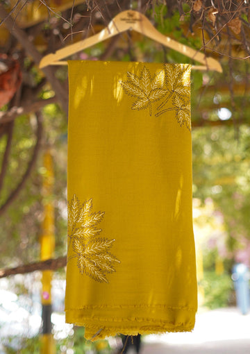 Wool Needle Work Shawl D - 57 - Mustard