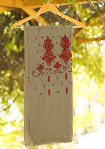 Wool Embroidered Shawl D - 26 - Brown