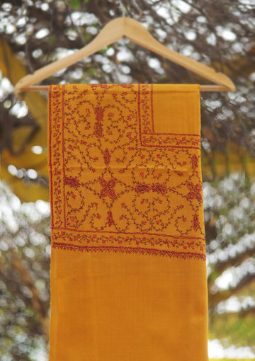 Wool Needle Work Shawl D - 60 - Mustard