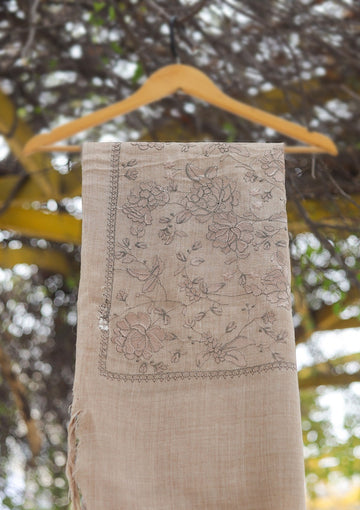 Wool Emboridered Shawl D - 06B - SKIN
