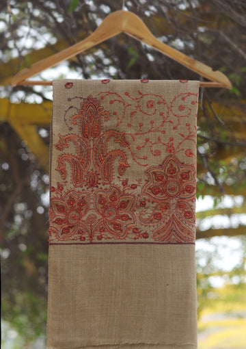 Wool Emboridered Shawl D - 07 - G BROWN