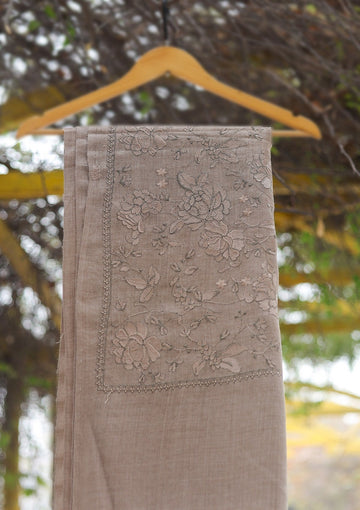 Wool Emboridered Shawl D - 06 - L BROWN