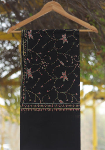 Wool Needle Work Shawl D - 70J - BLACK