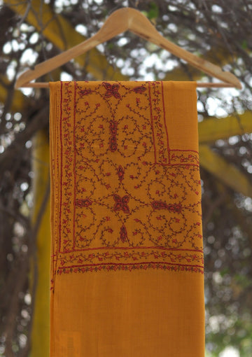 Wool Needle Work Shawl D - 70J - MUSTARD