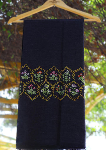 Wool Needle Work Shawl D - 30C - Denim Blue