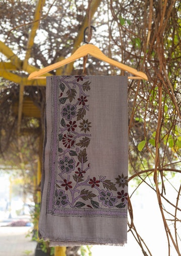 Wool Needle Work Shawl D - 29 - M GREY