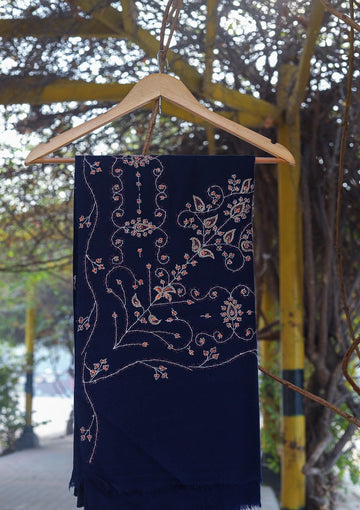 Wool Needle Work Shawl D - 34 - N Blue