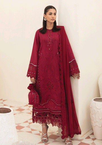 Lawn Collection - Afrozeh - Chikankari - CLARET - D#8