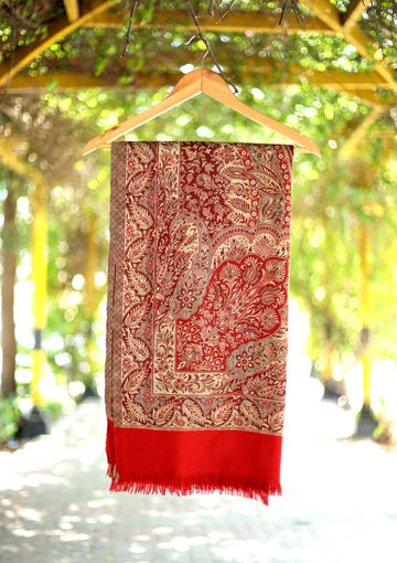 Wool Jamawar Shawl D - 01 - Maroon
