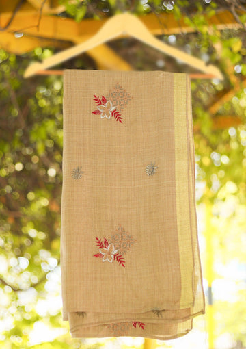 Wool Embroidered Shawl D - 22 - Brown