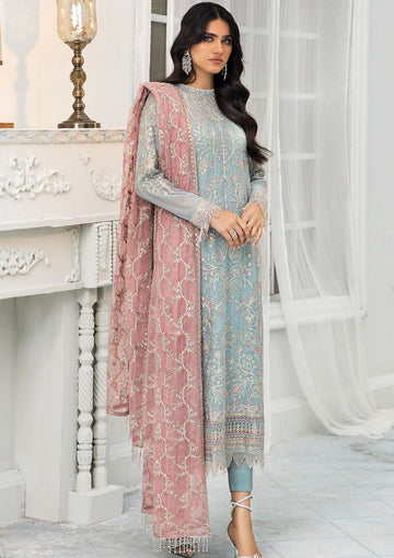 Formal Dress - Zarif - De Luxury - Chiffon - ZDL#04 (Blue Mist)
