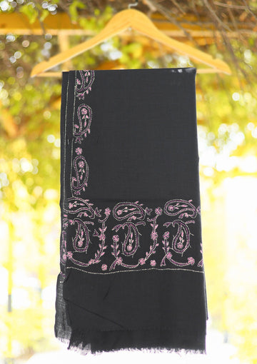Wool Needle Work Shawl D - 56 - Black