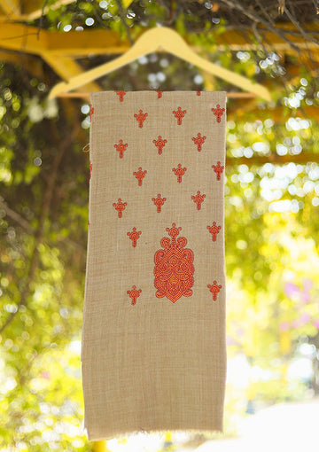 Wool Embroidered Shawl D - 26 - BROWN