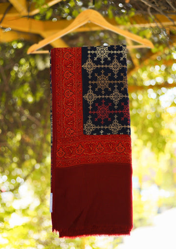 Wool Embroidered Shawl D - 19 - N Blue