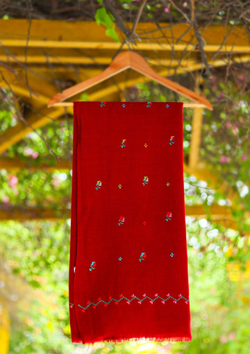 Wool Needle Work Shawl D - 56 - Red