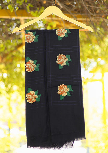 Wool Embroidered Shawl D - 20 - N Blue