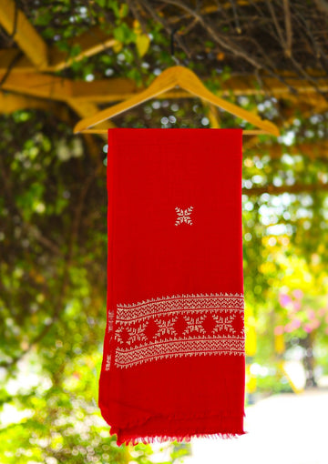 Wool Needle Work Shawl D - 50 - T Red