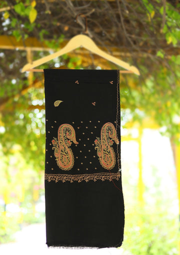 Wool Embroidered Shawl D - 21 - Black