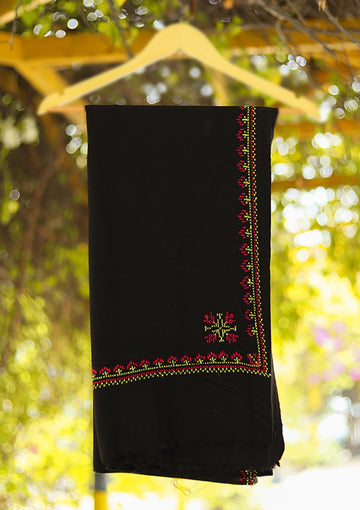 Wool Needle Work Shawl D - 56 - BLACK