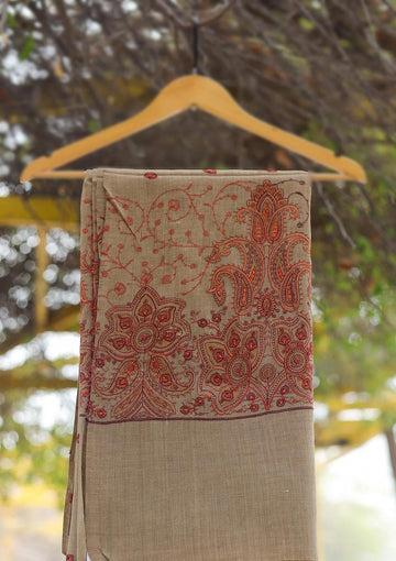 Wool Emboridered Shawl D - 07B - G BROWN