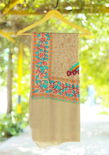Wool Embroidered Shawl D - 13 - S Fawn