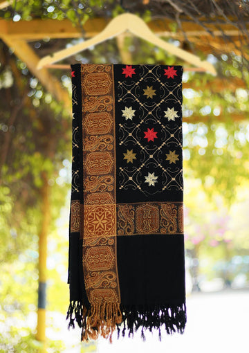 Wool Embroidered Shawl D - 18 - BLACK