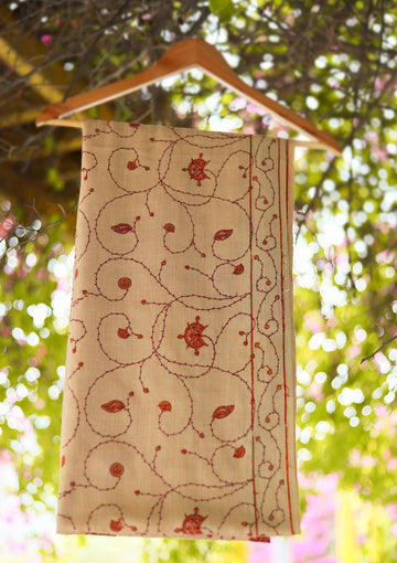 Wool Embroidered Shawl D - 25 - BEAIGE