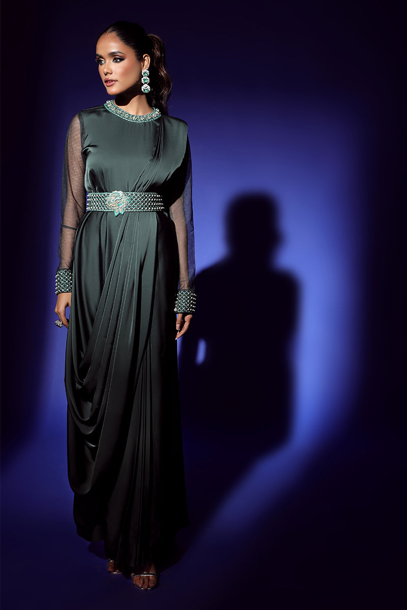 Wardha Saleem | Luxury Pret Fusion Wear | ZEPHYR SAREE DRAPE WITH BELT (2PC) - Official Wardha Saleem stockist in UK - Sakeena London