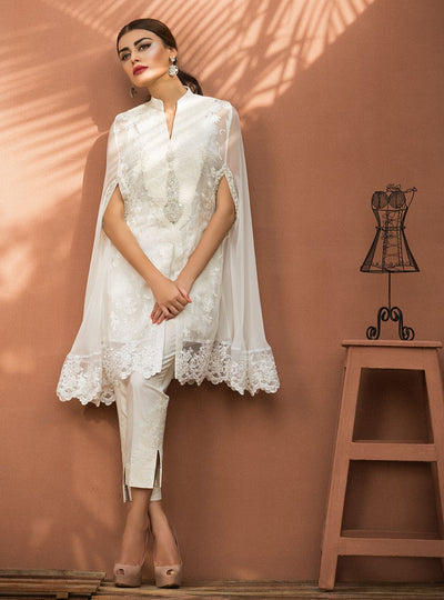 Zainab Chottani | The Kaftan Edit | Chiffon White Cape - Official Zainab Chottani stockist in UK - Sakeena London