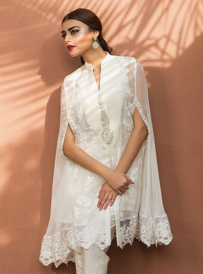 Zainab Chottani | The Kaftan Edit | Chiffon White Cape - Official Zainab Chottani stockist in UK - Sakeena London