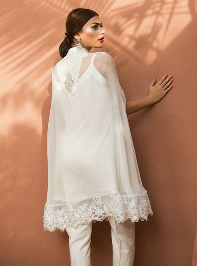 Zainab Chottani | The Kaftan Edit | Chiffon White Cape - Official Zainab Chottani stockist in UK - Sakeena London