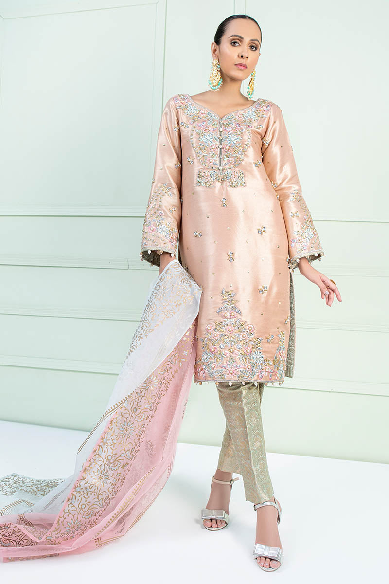 Fatima Khan | Luxury Pret 24 | AYRA (PEACH MAYSURI EMBROIDERED) - Official Fatima Khan stockist in UK - Sakeena London