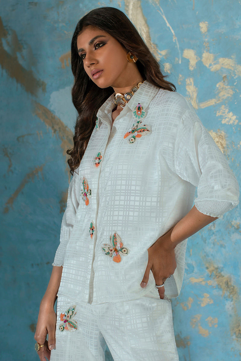 Wardha Saleem | Luxury Pret Fusion Wear | BUTTERFLY CRUSH (WHITE) - Official Wardha Saleem stockist in UK - Sakeena London