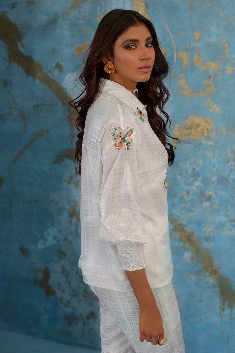 Wardha Saleem | Luxury Pret Fusion Wear | BUTTERFLY CRUSH (WHITE) - Official Wardha Saleem stockist in UK - Sakeena London