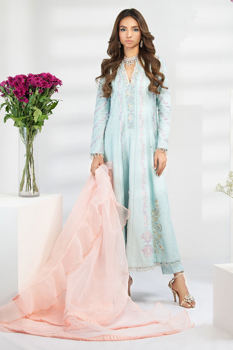 Fatima Khan | Luxury Pret 24 | LIGHT CYAN - Official Fatima Khan stockist in UK - Sakeena London