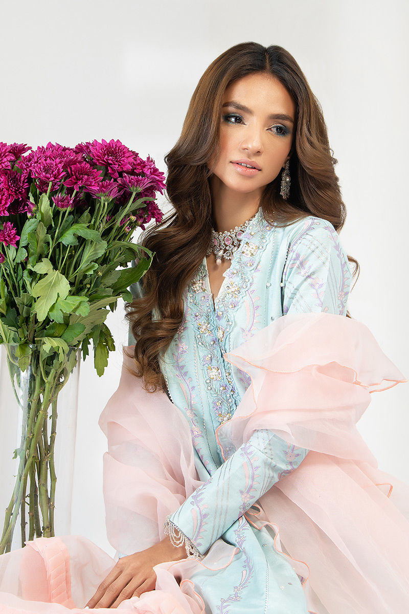 Fatima Khan | Luxury Pret 24 | LIGHT CYAN - Official Fatima Khan stockist in UK - Sakeena London