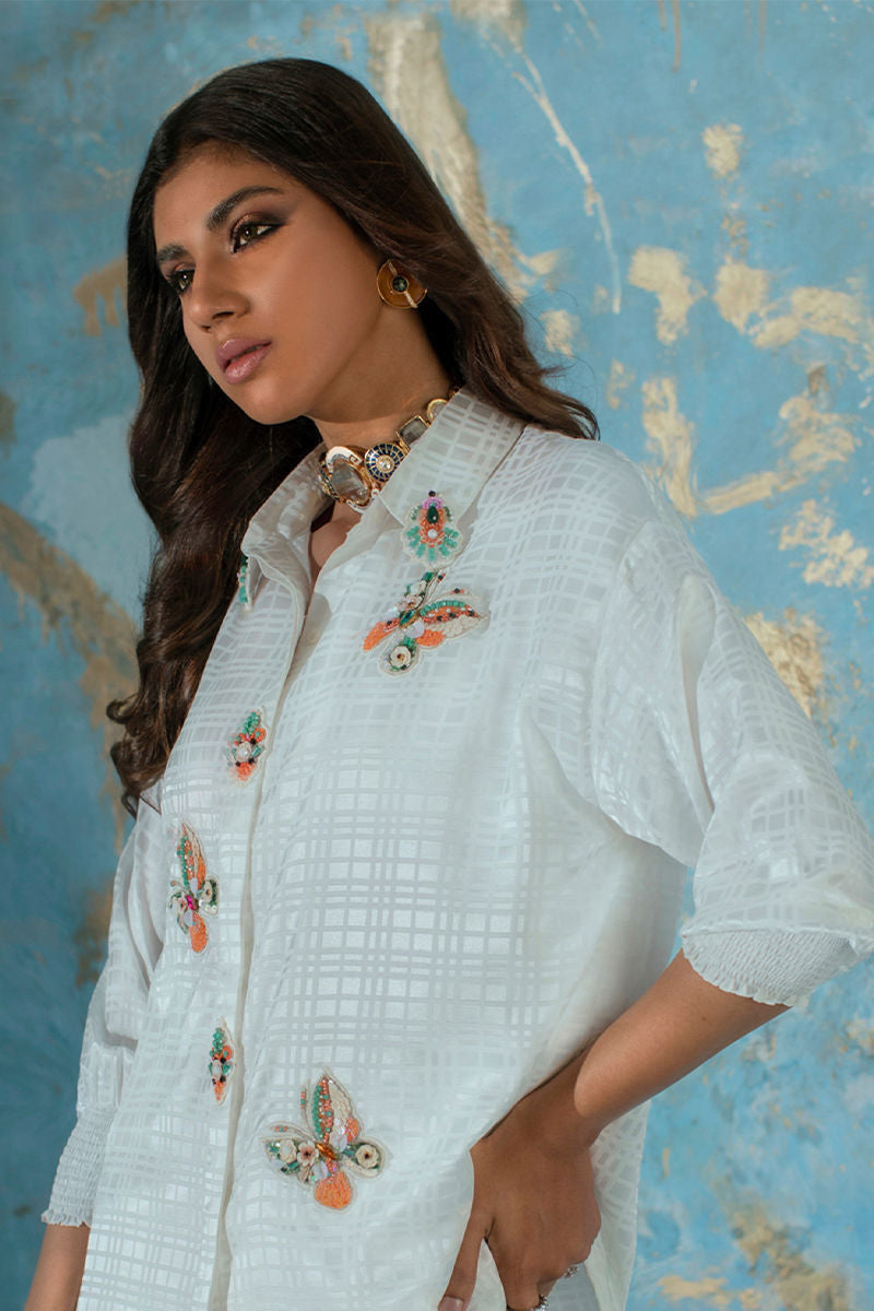 Wardha Saleem | Luxury Pret Fusion Wear | BUTTERFLY CRUSH (WHITE) - Official Wardha Saleem stockist in UK - Sakeena London