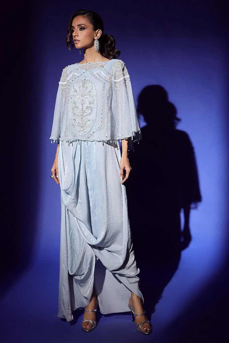 Wardha Saleem | Luxury Pret Fusion Wear | AURA CAPE WITH DRAPE (2PC) - Official Wardha Saleem stockist in UK - Sakeena London