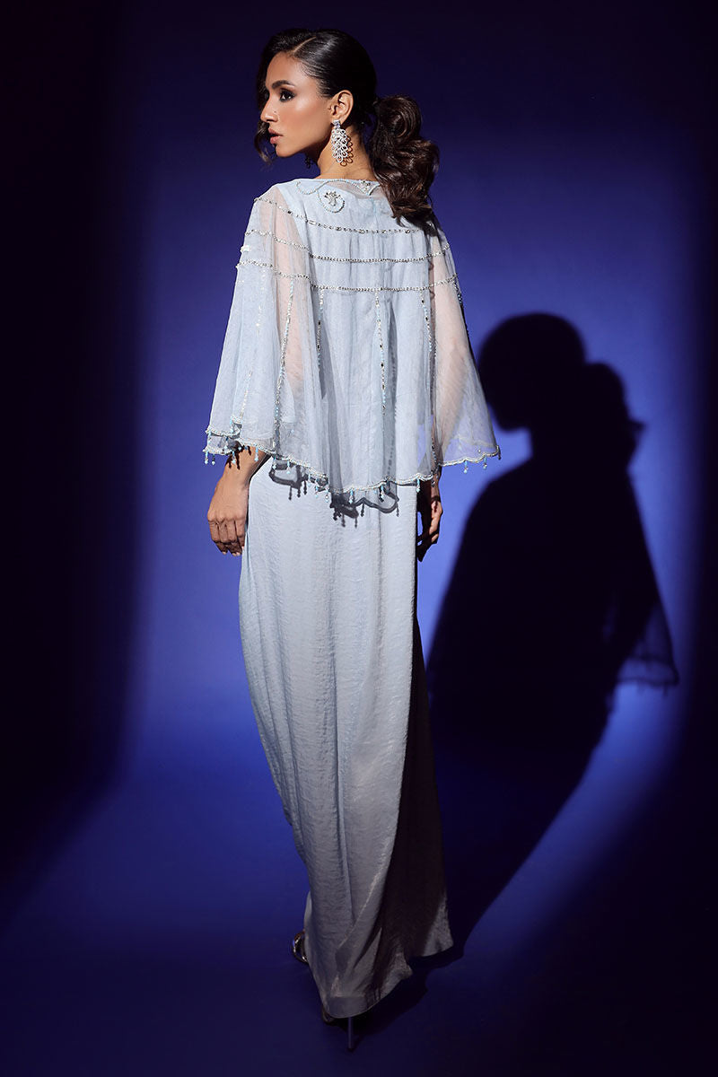 Wardha Saleem | Luxury Pret Fusion Wear | AURA CAPE WITH DRAPE (2PC) - Official Wardha Saleem stockist in UK - Sakeena London