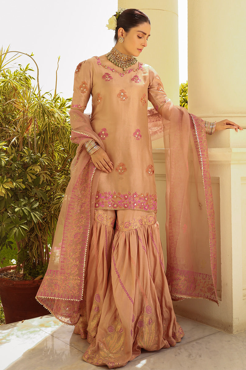 Ansab Jahangir | Luxury Silk Pret | TAUPE - Official Ansab Jahangir stockist in UK - Sakeena London