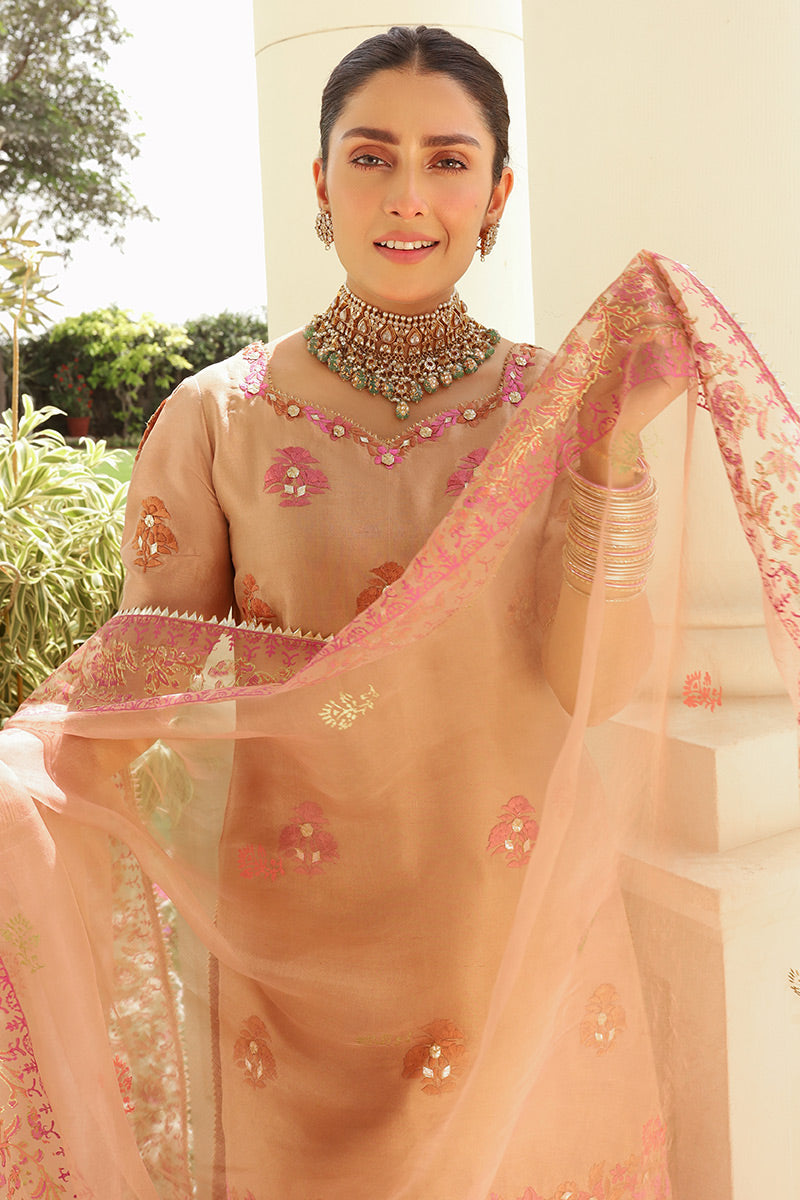 Ansab Jahangir | Luxury Silk Pret | TAUPE - Official Ansab Jahangir stockist in UK - Sakeena London