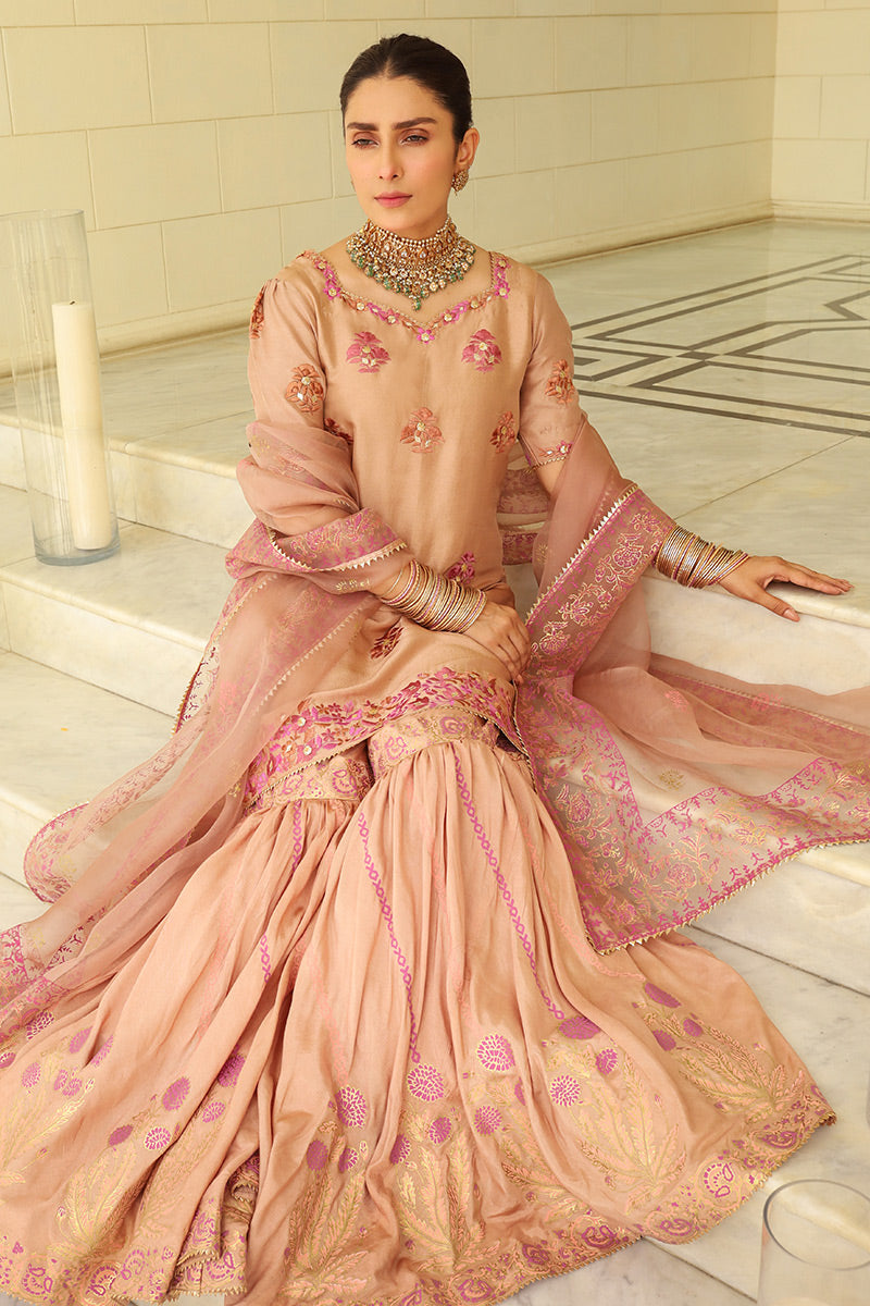Ansab Jahangir | Luxury Silk Pret | TAUPE - Official Ansab Jahangir stockist in UK - Sakeena London