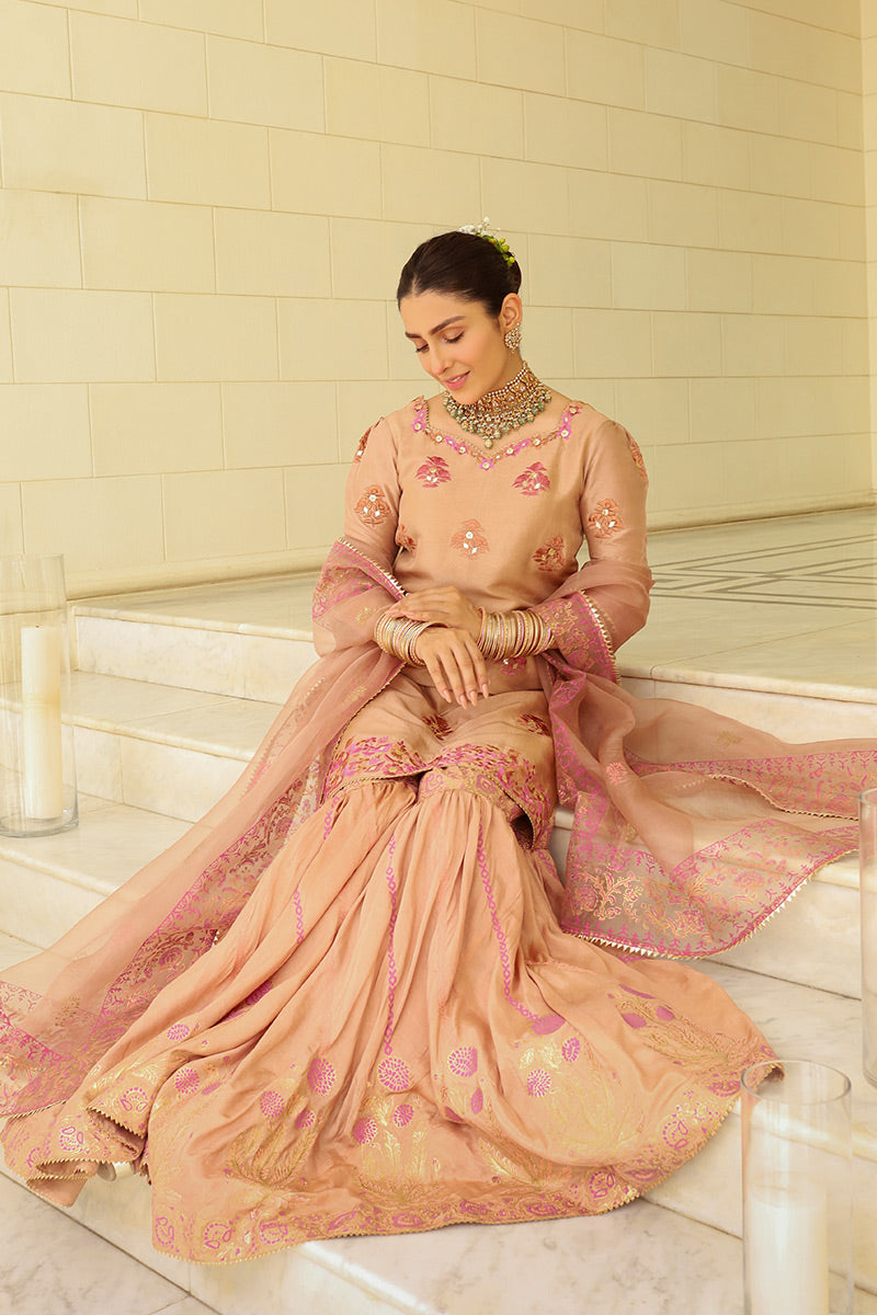 Ansab Jahangir | Luxury Silk Pret | TAUPE - Official Ansab Jahangir stockist in UK - Sakeena London