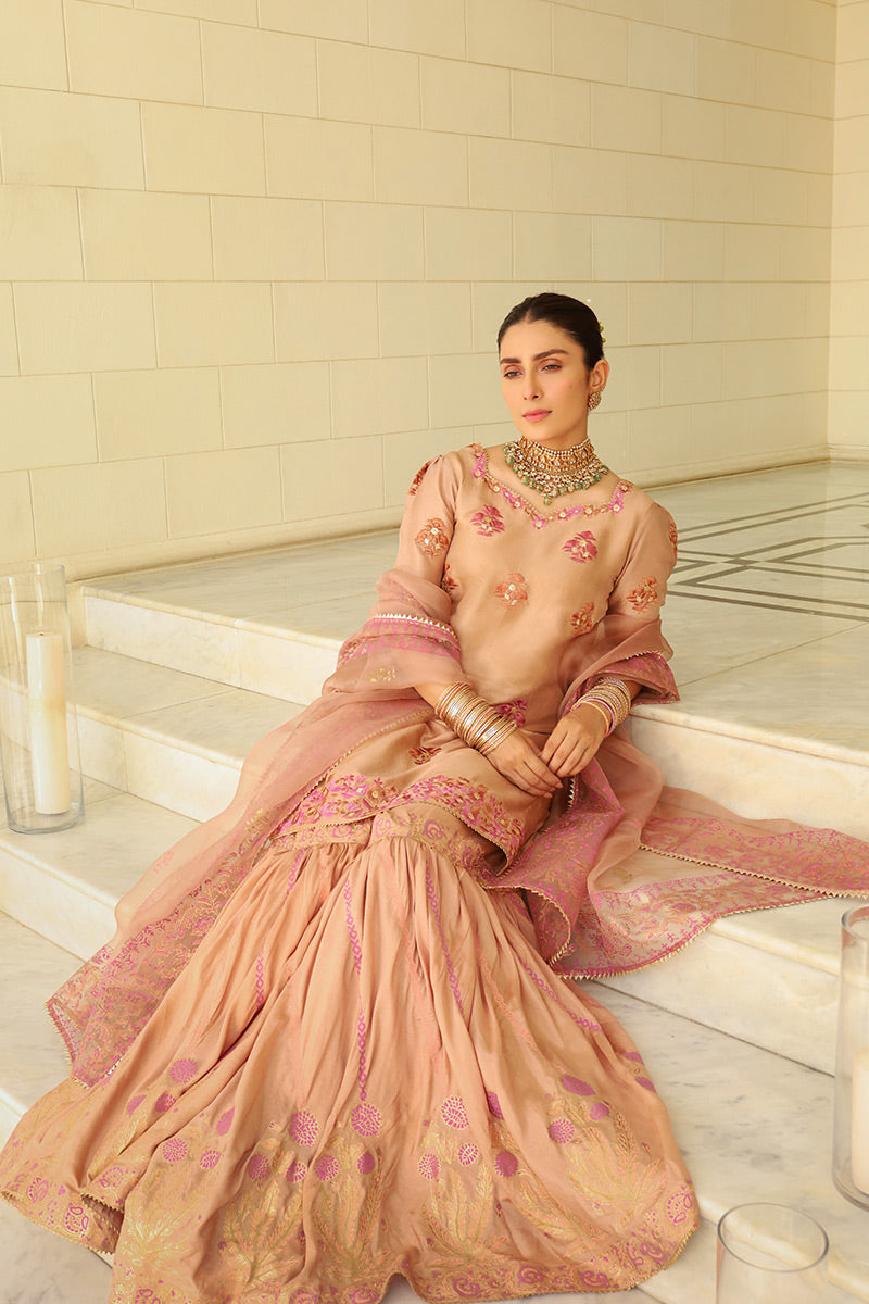 Ansab Jahangir | Luxury Silk Pret | TAUPE - Official Ansab Jahangir stockist in UK - Sakeena London