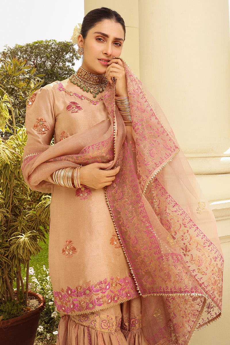 Ansab Jahangir | Luxury Silk Pret | TAUPE - Official Ansab Jahangir stockist in UK - Sakeena London