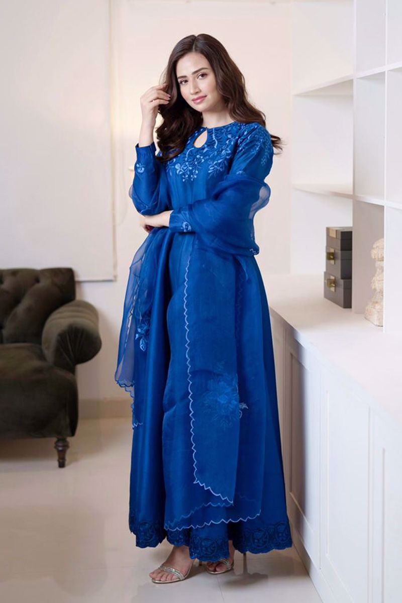 Ansab Jahangir | Luxury Silk Pret | BLUE SHADOW - Official Ansab Jahangir stockist in UK - Sakeena London
